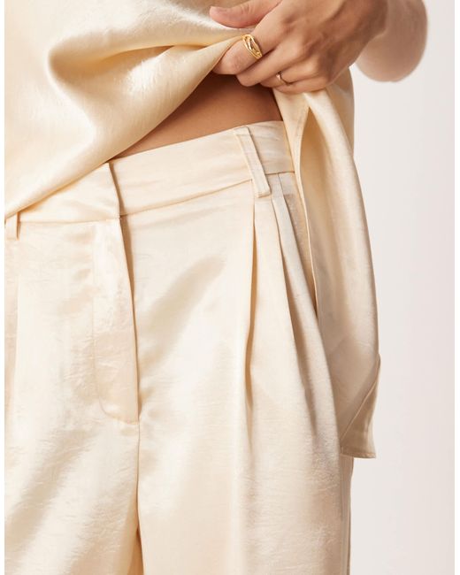 ASOS Natural Tailored Straight Leg Satin Trousers Co-ord