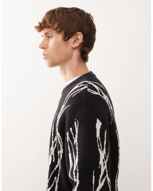 Pull oversize avec motif barbelé en jacquard Weekday pour homme en coloris Black