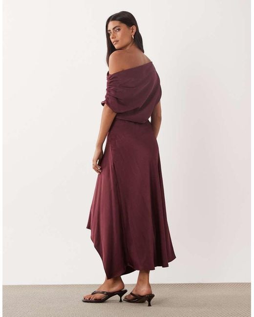 Mango Purple One Shoulder Satin Midi Dress