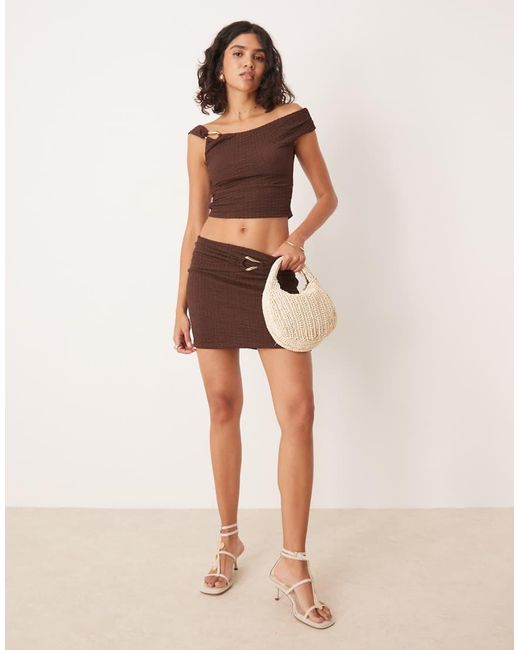 ASOS Brown Co-Ord Texture One Shoulder Top With Trim Detail