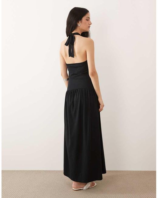 ASOS Black Ruched Halterneck Drop Waist Maxi Dress