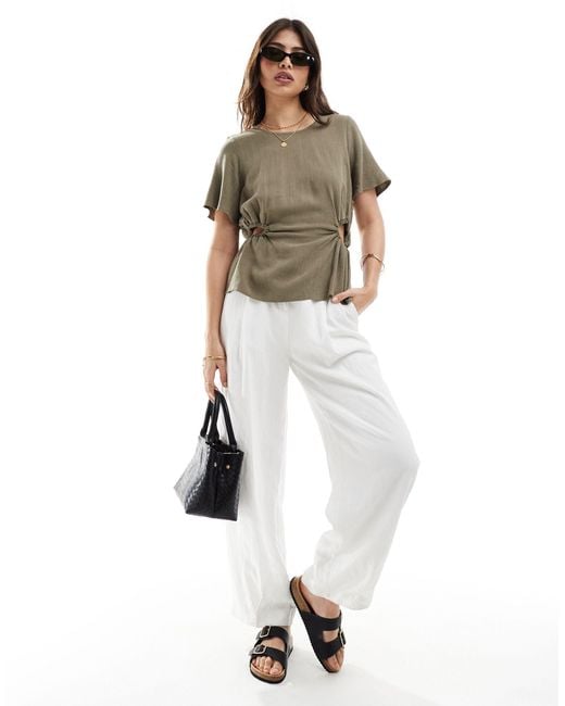 ASOS Brown Linen Look Tee With Cut Out