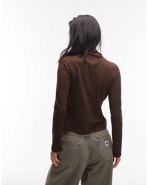 ASOS Brown Long Sleeve Buttoned Front Top