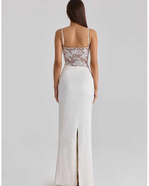 House Of Cb White Eliette Embellished Lace And Satin Maxi Dress