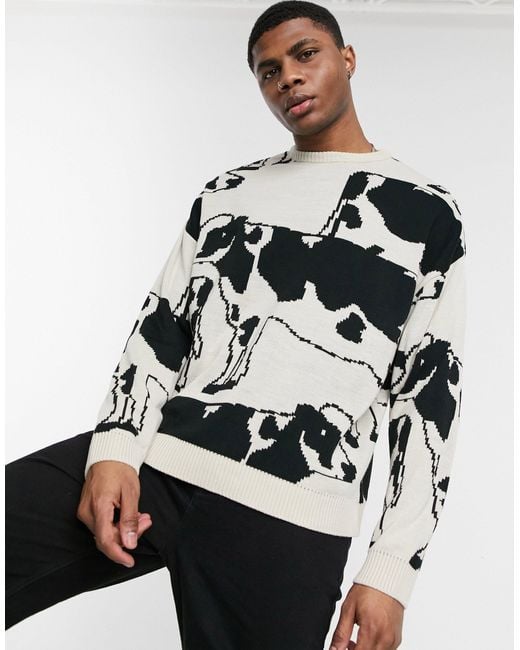 ASOS Multicolor Knitted Oversized Jumper With Cow Design for men