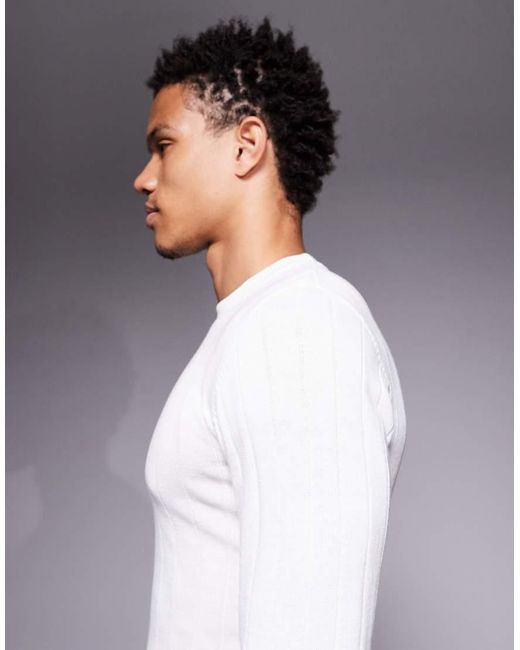 ASOS White Muscle Fit Long Sleeve Knitted Rib T-shirt for men