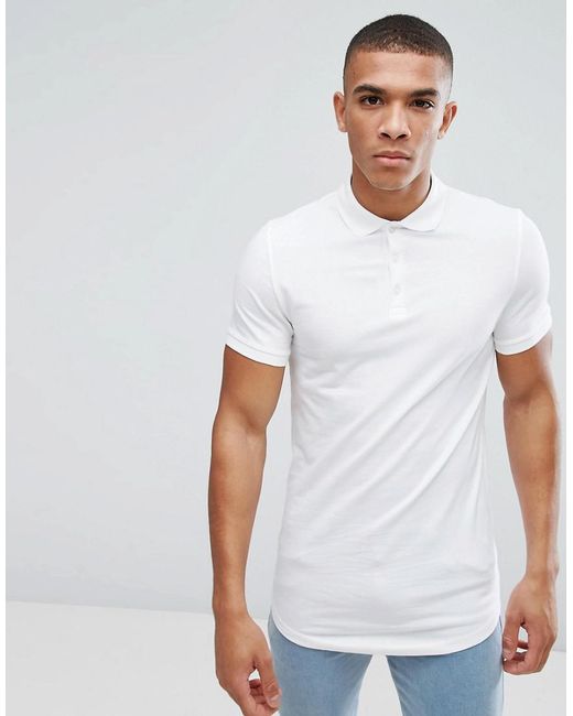 ASOS White Longline Muscle Polo With Curve Hem for men