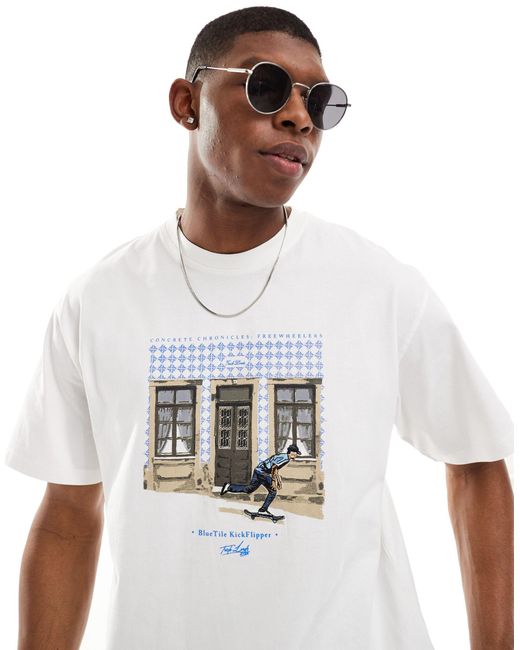 Pull&Bear White Skateboard City Printed T-shirt for men