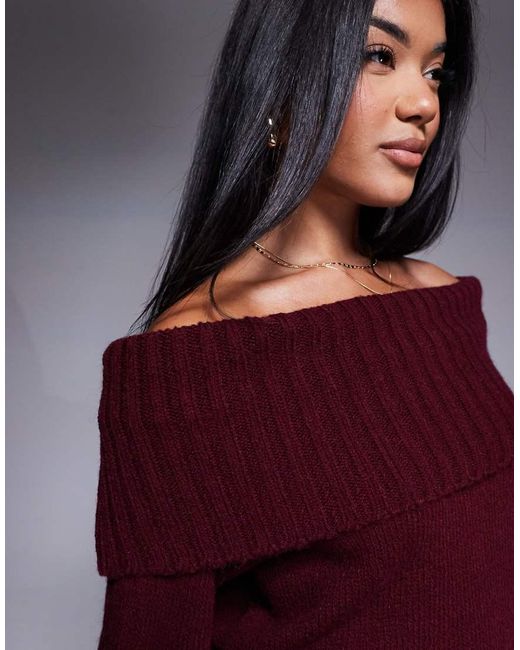 Maglione Color Bordeaux Con Spalle Scoperte E Scollo Bardot di ASOS in Purple
