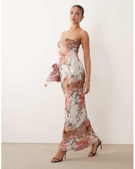 ASOS Pink Sheer Mesh Bandeau Maxi Dress