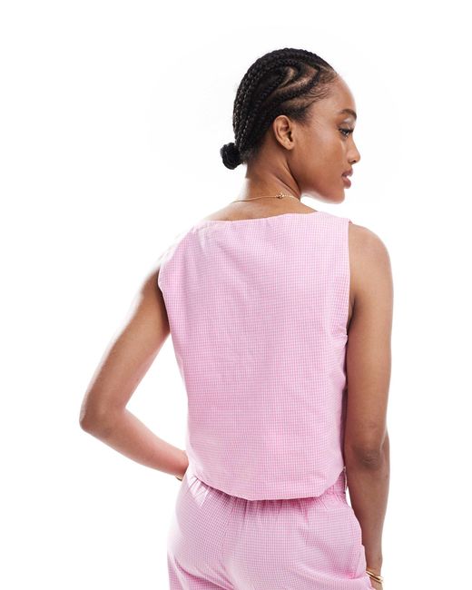 ONLY Pink – oberteil mit vichy-karo und gebundener vorderseite, kombiteil