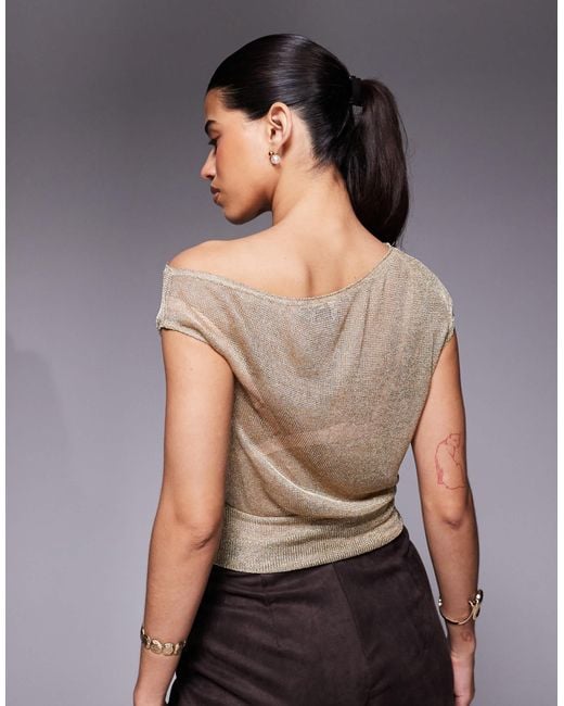 ASOS Gray Asymmetric Shoulder Semi Sheer Metallic Top