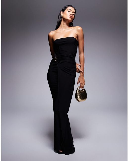 Fashionkilla Blue Double-sculpted Slinky Bandeau Metal Drape Detail Maxi Dress