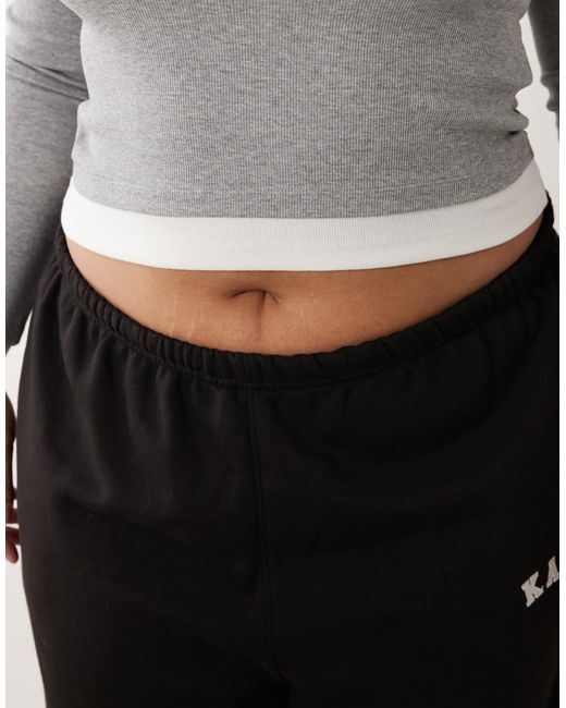 Kaiia Black Plus Cotton Blend Embroidered Logo Cuffed Trackies