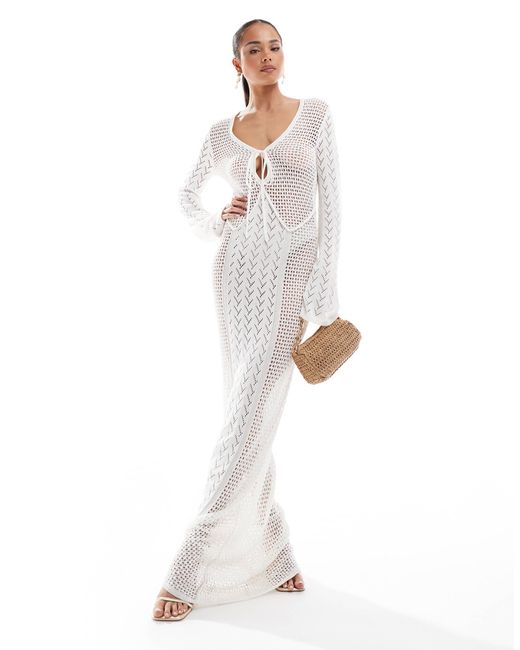 4th & Reckless Crochet Flared Sleeve Keyhole Detail Maxi Beach Dress in  White | Lyst