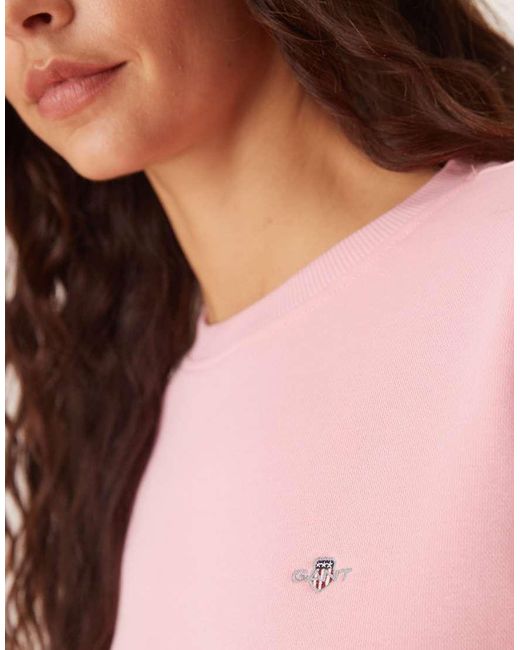 Felpa Girocollo Con Logo A Scudo di Gant in Pink