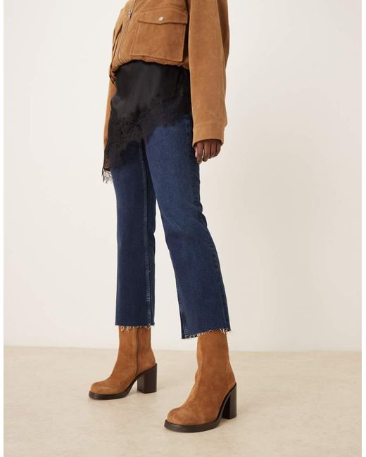 ASOS Brown Remy Premium Suede Heeled Ankle Boots