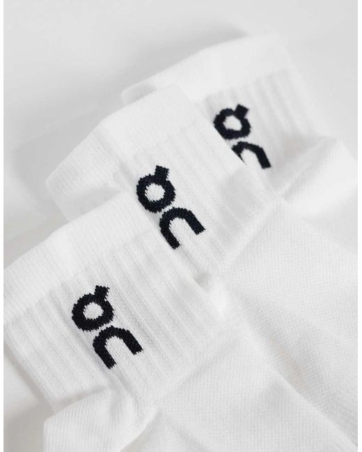 On Shoes White 3 Pack Logo Mid Socks