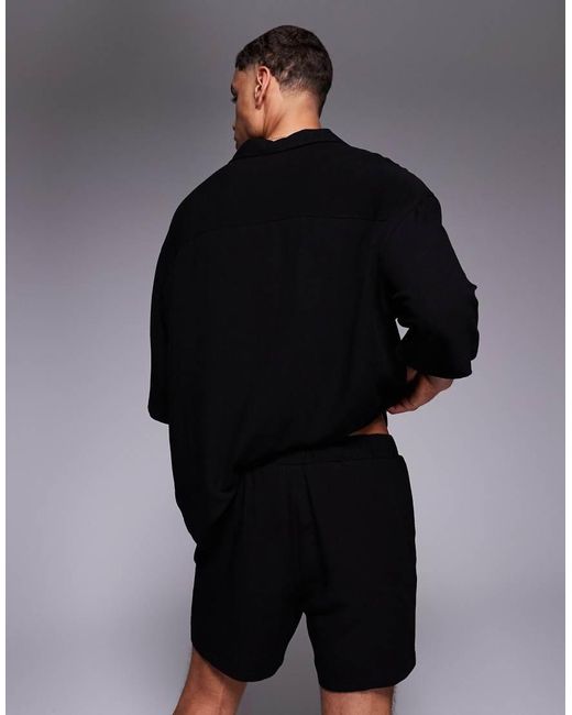 Pantalones Cortos Negros De Largo Medio De Mezcla De Lino De ASOS de hombre de color Black