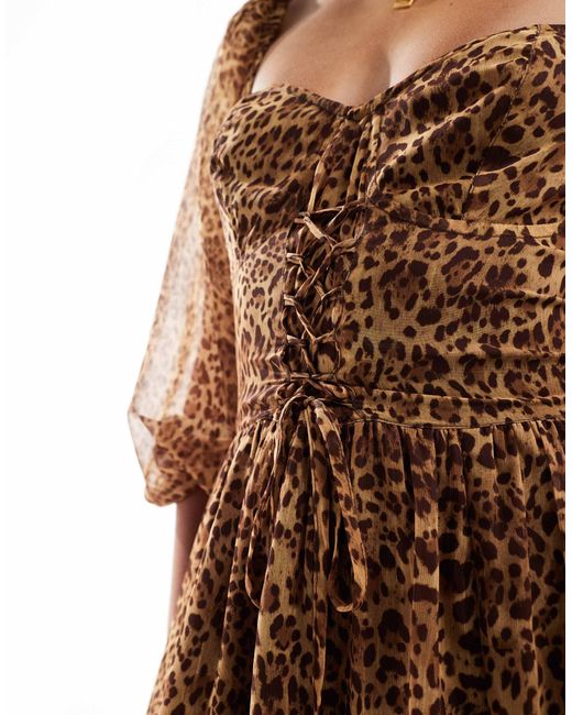 Miss Selfridge Brown Chiffon Corset Lace-up Maxi Dress