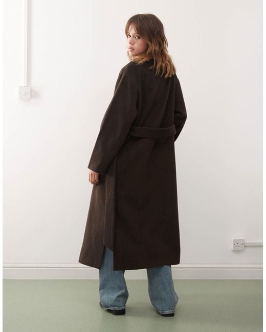 Monki Brown – zweireihiger mantel mit wolle