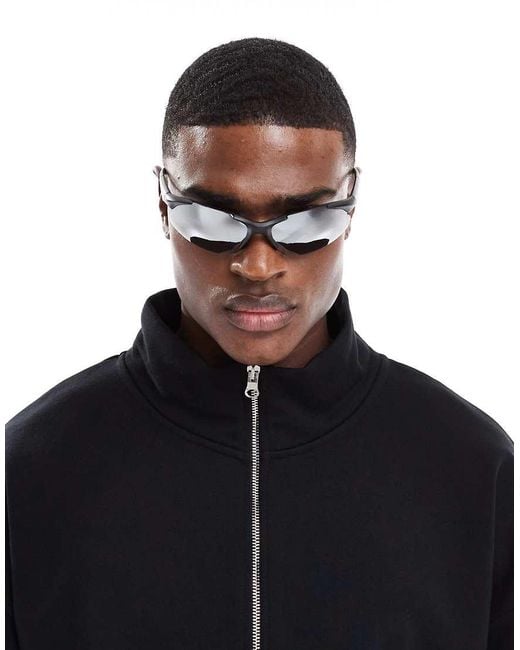 ASOS Black Festival Racer Sunglasses With Mirrored Lens for men