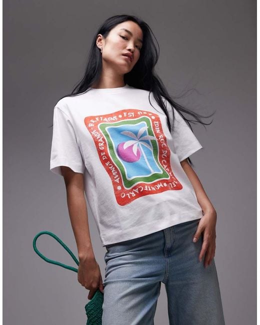 TOPSHOP Gray Jersey Graphic Eden Roc Holiday Print T-shirt