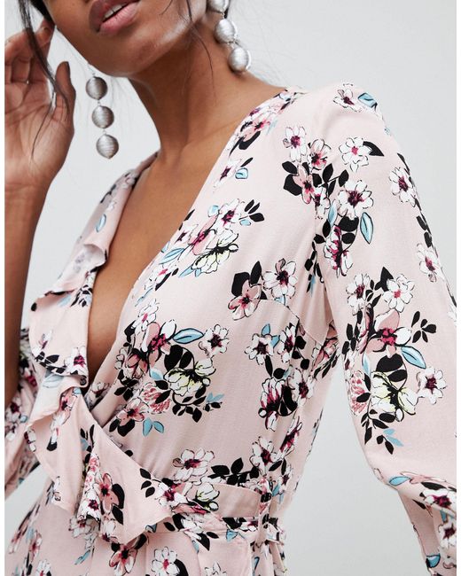 liquorish floral print wrap midi dress