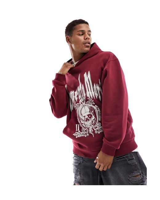 ASOS Red Oversized Hoodie With Skull Print for men