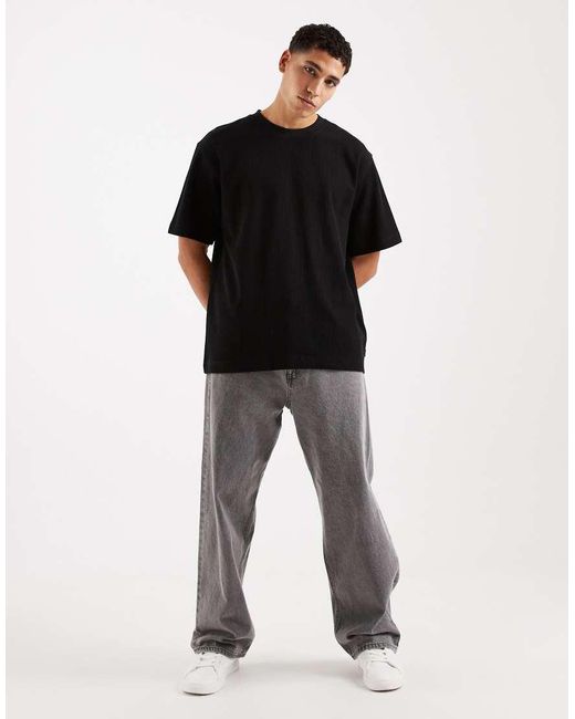 Jack & Jones Black Ribbed Oversize T-shirt for men