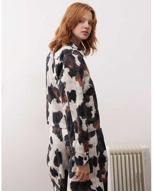 Reclaimed (vintage) White Cow Print Zip Up Jacket Co-ord
