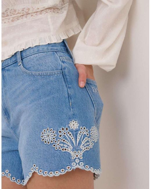 Nobody's Child Blue Embroidered Shorts