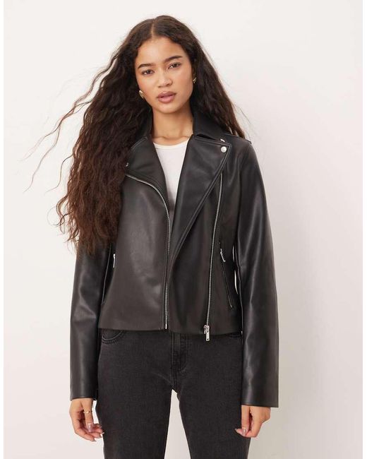 Mango Black Faux Leather Biker Jacket