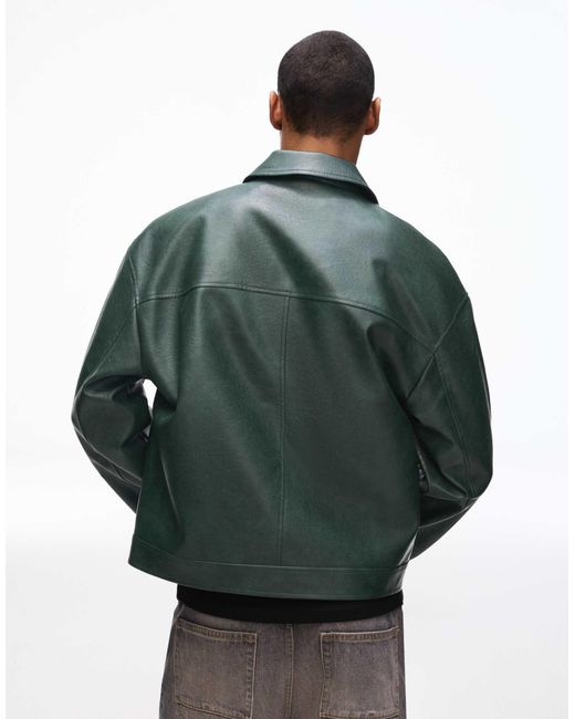 Veste coupe carrée en similicuir Bershka pour homme en coloris Green