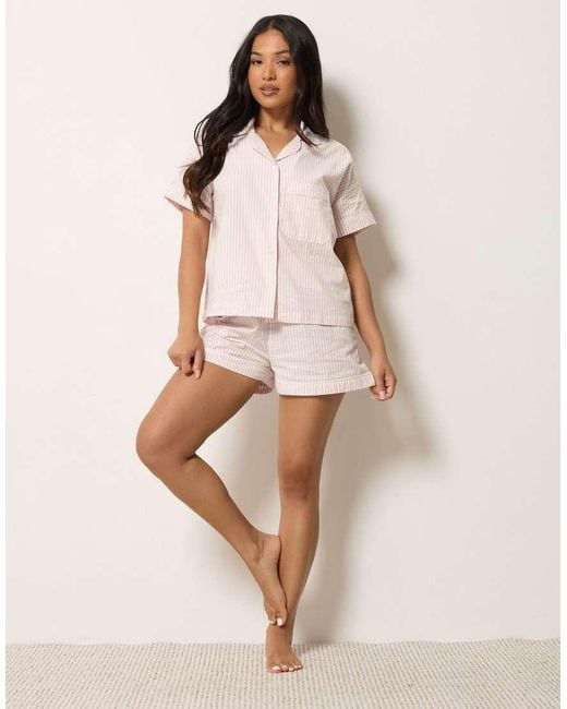 PixieGirl Natural Petite Stripe Short Pyjama Set