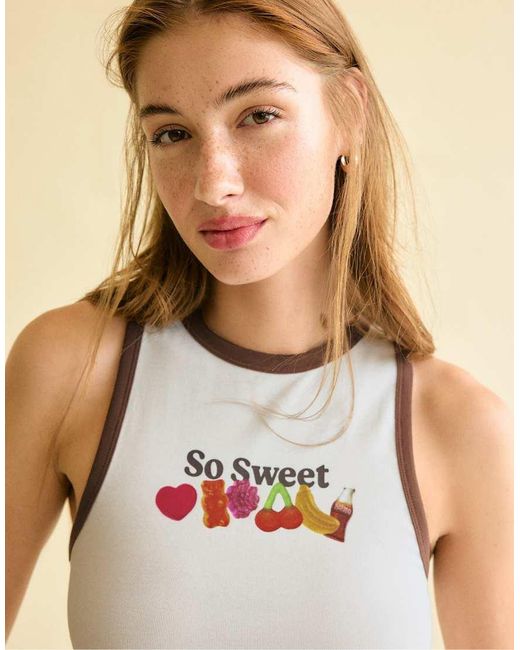 Stradivarius Natural Haribo Print Racerback T-shirt