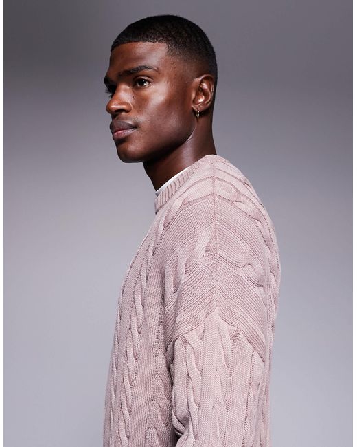 Pull oversize en maille torsadée - délavé ASOS pour homme en coloris Gray