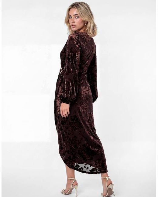 Lovedrobe Black Floral Velvet Devore Faux Wrap Midaxi Dress
