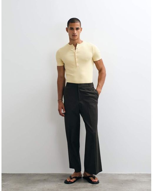 ASOS Natural Muscle Fit T-Shirt With Henley for men