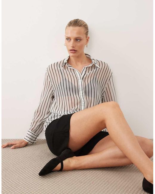 ASOS Brown Sheer Striped Shirt-no Color
