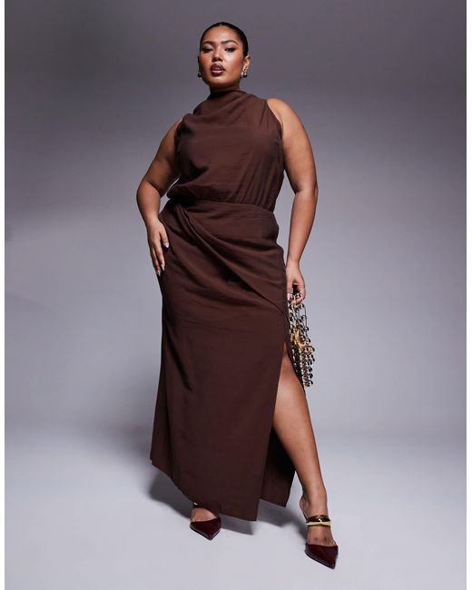 ASOS Brown Asos Design Curve High Neck Wrap Maxi Dress