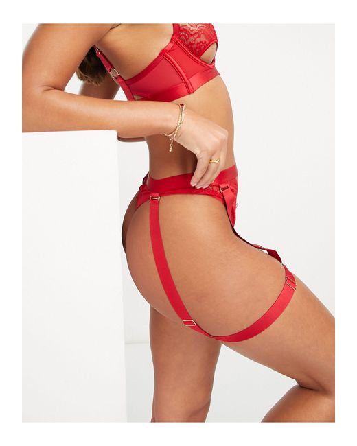 Hunkemöller Aurelia Mesh And Lace High Leg Thong With Suspender Detail in  Red | Lyst
