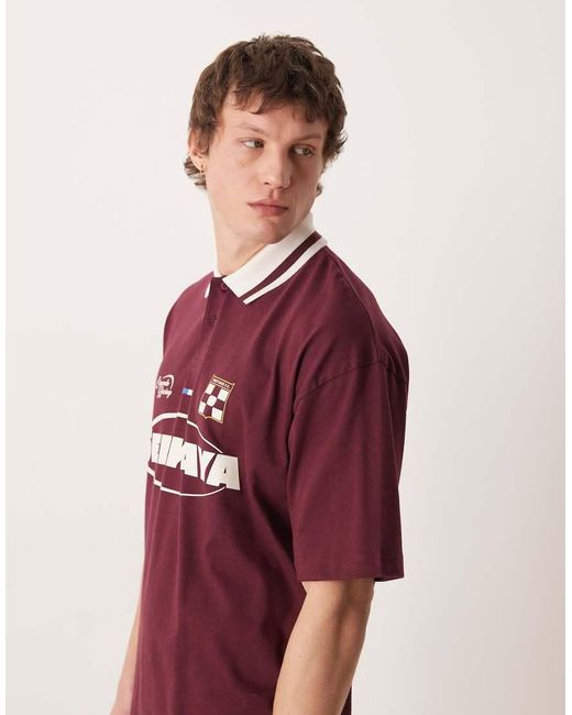 ASOS Red Oversized Polo T-shirt With Football Graphic for men