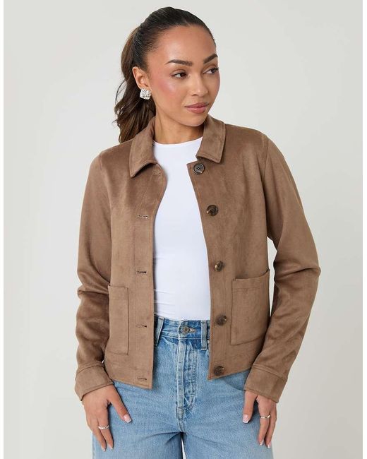 Threadbare Natural Cropped Button Up Suedette Shacket