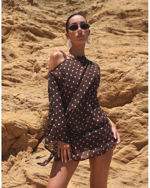 SIMMI Brown Polka Dot Beach Chiffon Mini Dress