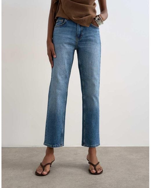 TOPSHOP Blue Orson Mid Rise Comfort Straight Jean