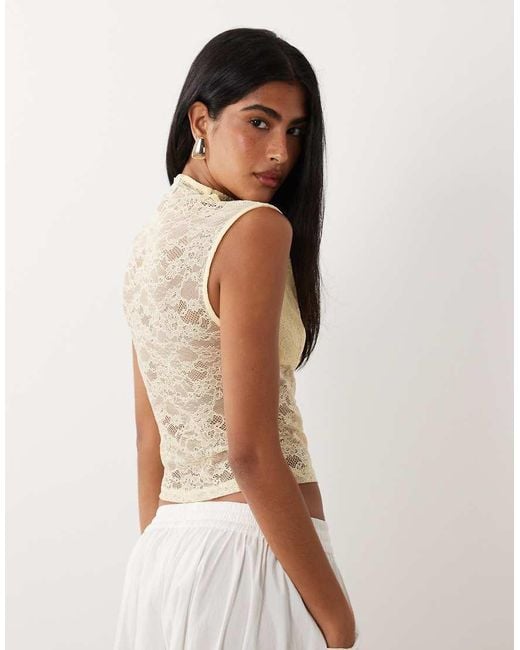 ASOS Yellow Lace Cap Sleeve Top With Neck Detail