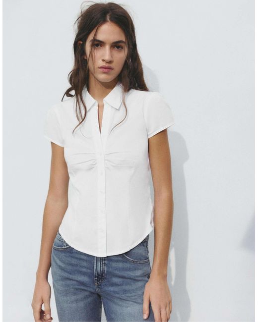 Pull&Bear Blue – kurzärmlige hemdbluse