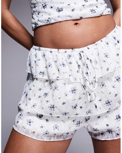 Love Triangle White Tiered Frilly Bloomer Shorts Co-ord