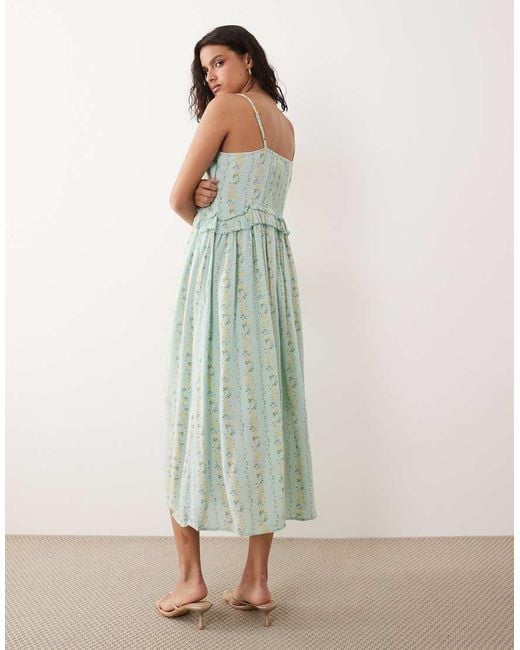 Y.A.S Green Festival Cami Midi Dress With Button Front Detail